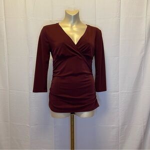 Ann Taylor Red Wrap Fitted 3/4 Sleeve Blouse